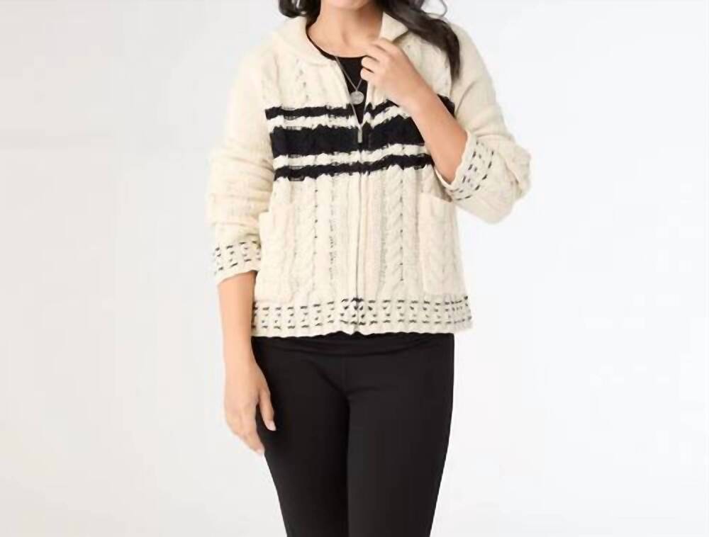 NEW COCO + CARMEN romilly collared zip front cardigan in cream black